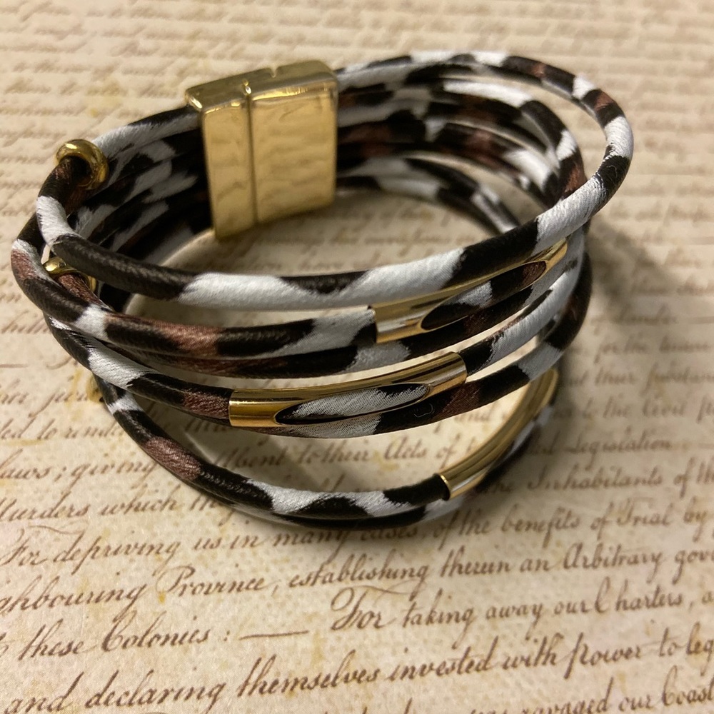 Bohemian leather leopard cuff bracelet.
